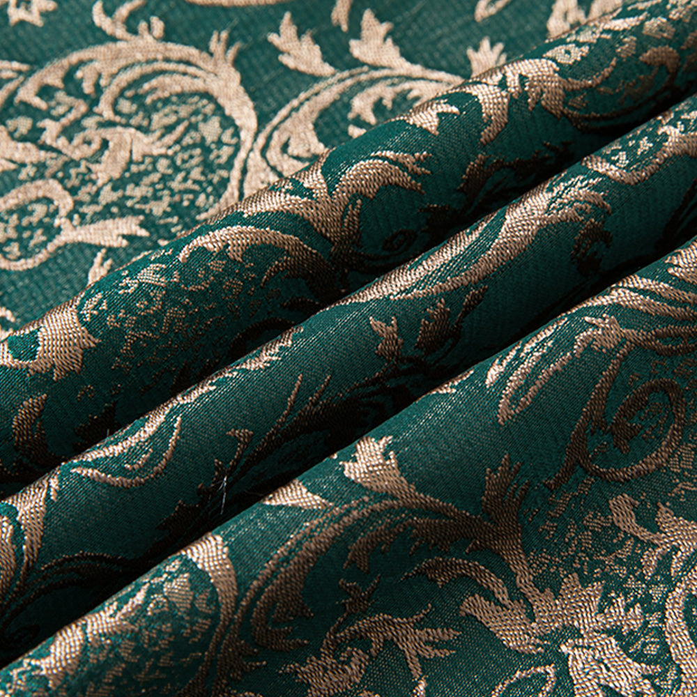 Men's 3-Piece Vintage Style Gold Damask Jacquard Green Suit