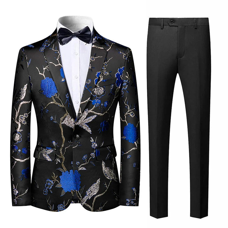 Blue Bird Embroidery Men's 2-Piece Suit