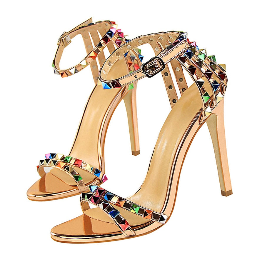 Champagne Rainbow Heeled Sandal Prom Shoes