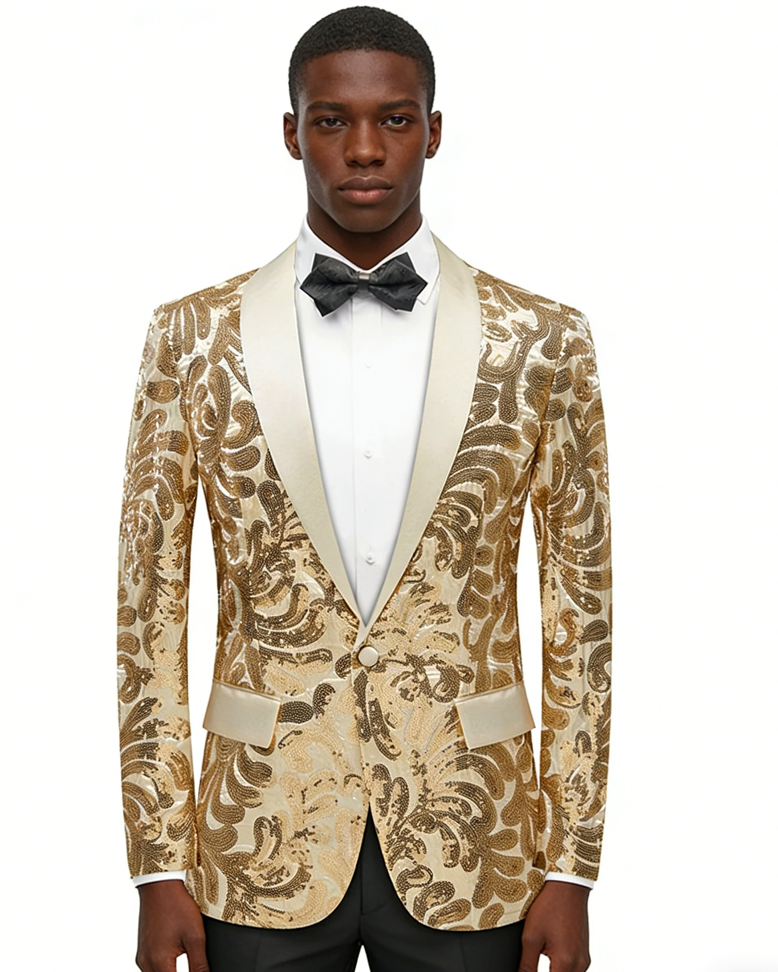Men's Champagne Floral Sequin Shawl Lapel Blazer prom suit