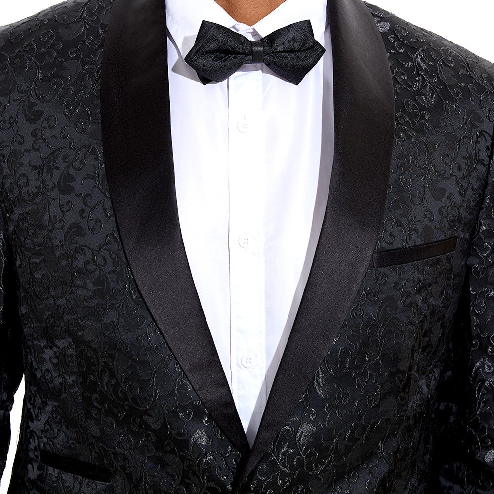 Jacquard Embroidery Paisley Black Men's 2-Piece Suit