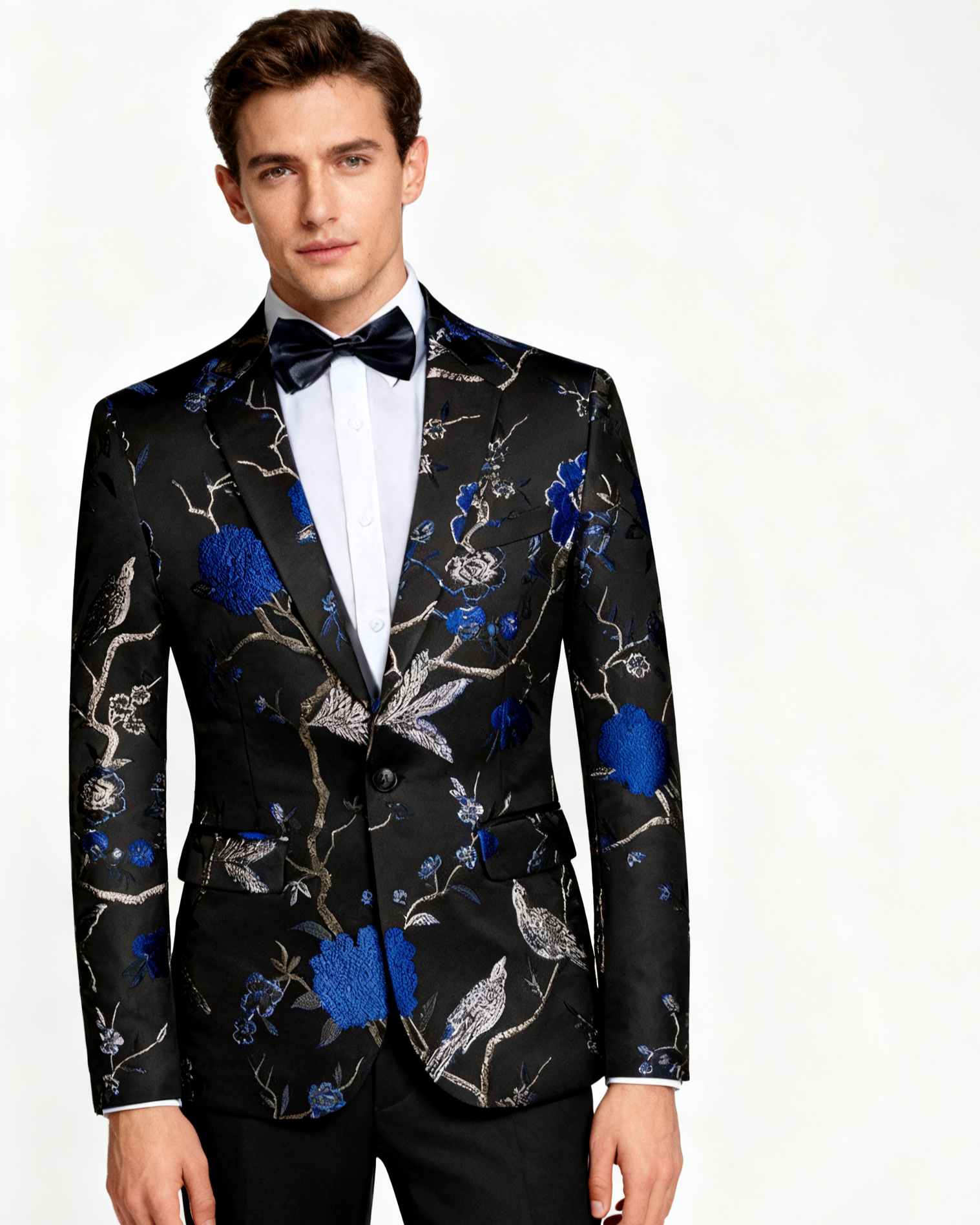Blue Bird Embroidery Men's 2-Piece Suit