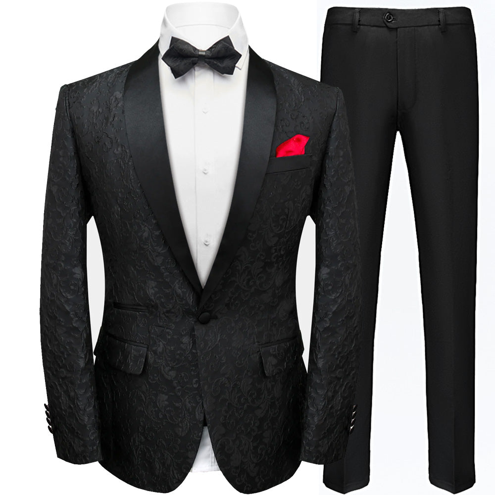Jacquard Embroidery Paisley Black Men's 2-Piece Suit