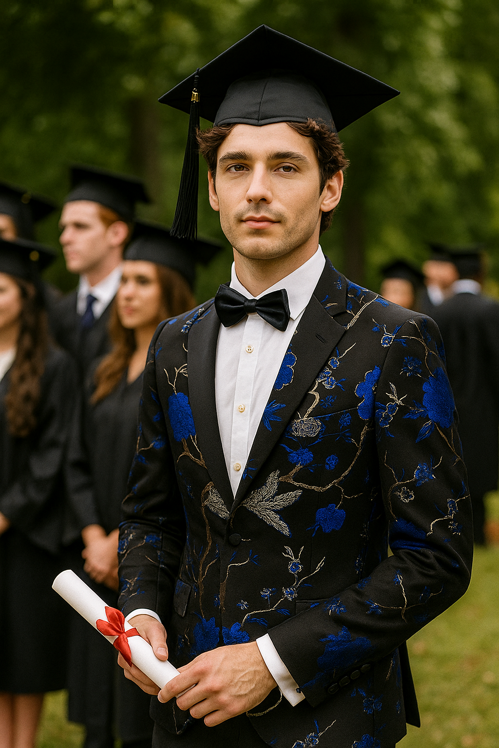 Blue Bird Embroidery Men's 2-Piece Suit