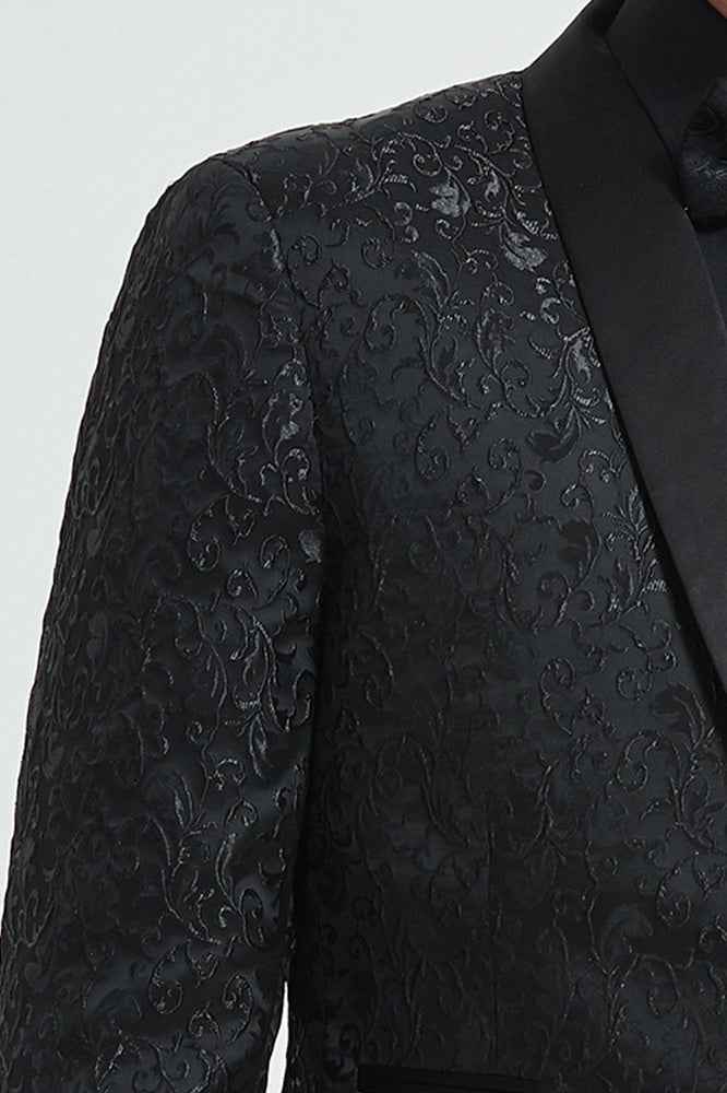 Jacquard Embroidery Paisley Black Men's 2-Piece Suit