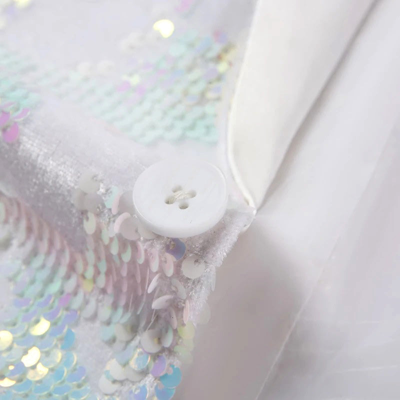 White Embroidery Sequin Slim Fit Tuxedo Jacket