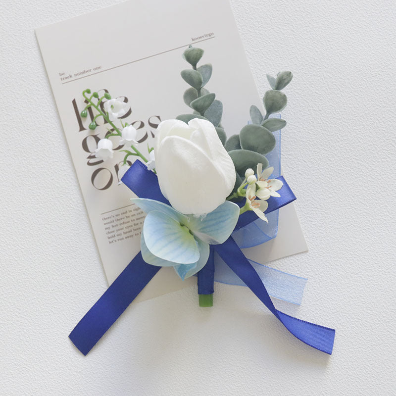 Blue Wrist Prom Corsage Boutonniere for Wedding Prom Party