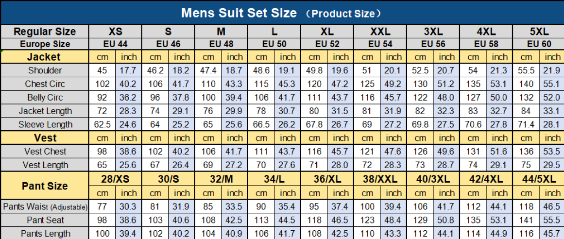 Formal Men's Suits Slim Fit 3 Pieces Notch Lapel Tuxedos (Blazer+Vest+Pant)