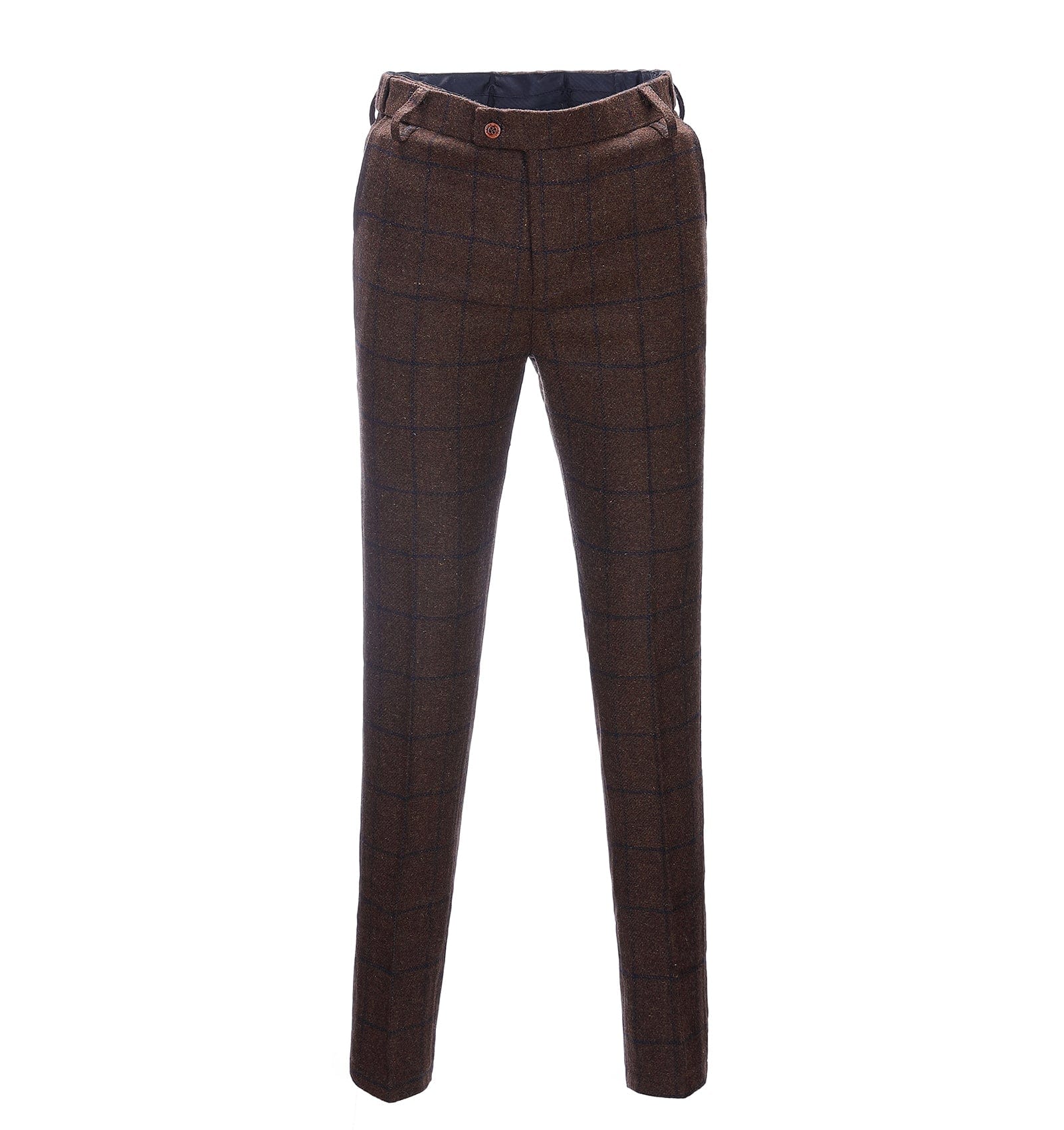 Men's Suit Pants Coffee Tweed Plaid Pleat-Front Trousers