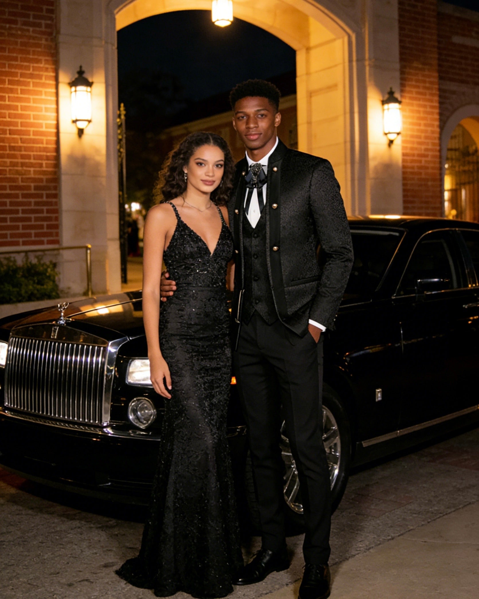 Mens 3-Piece Black Paisley Fitted Stand Collar Prom Suit