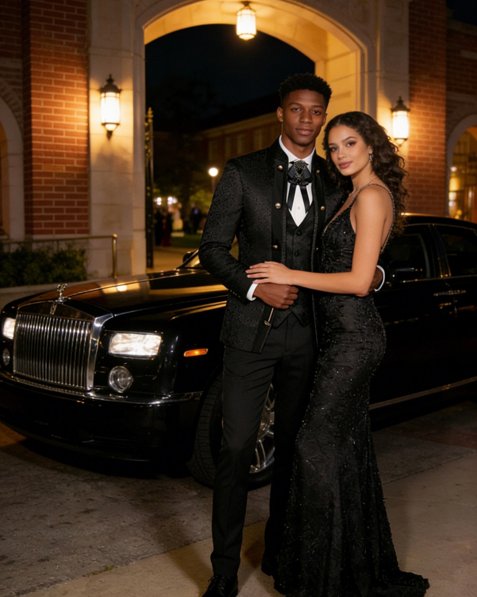 Mens 3-Piece Black Paisley Fitted Stand Collar Prom Suit