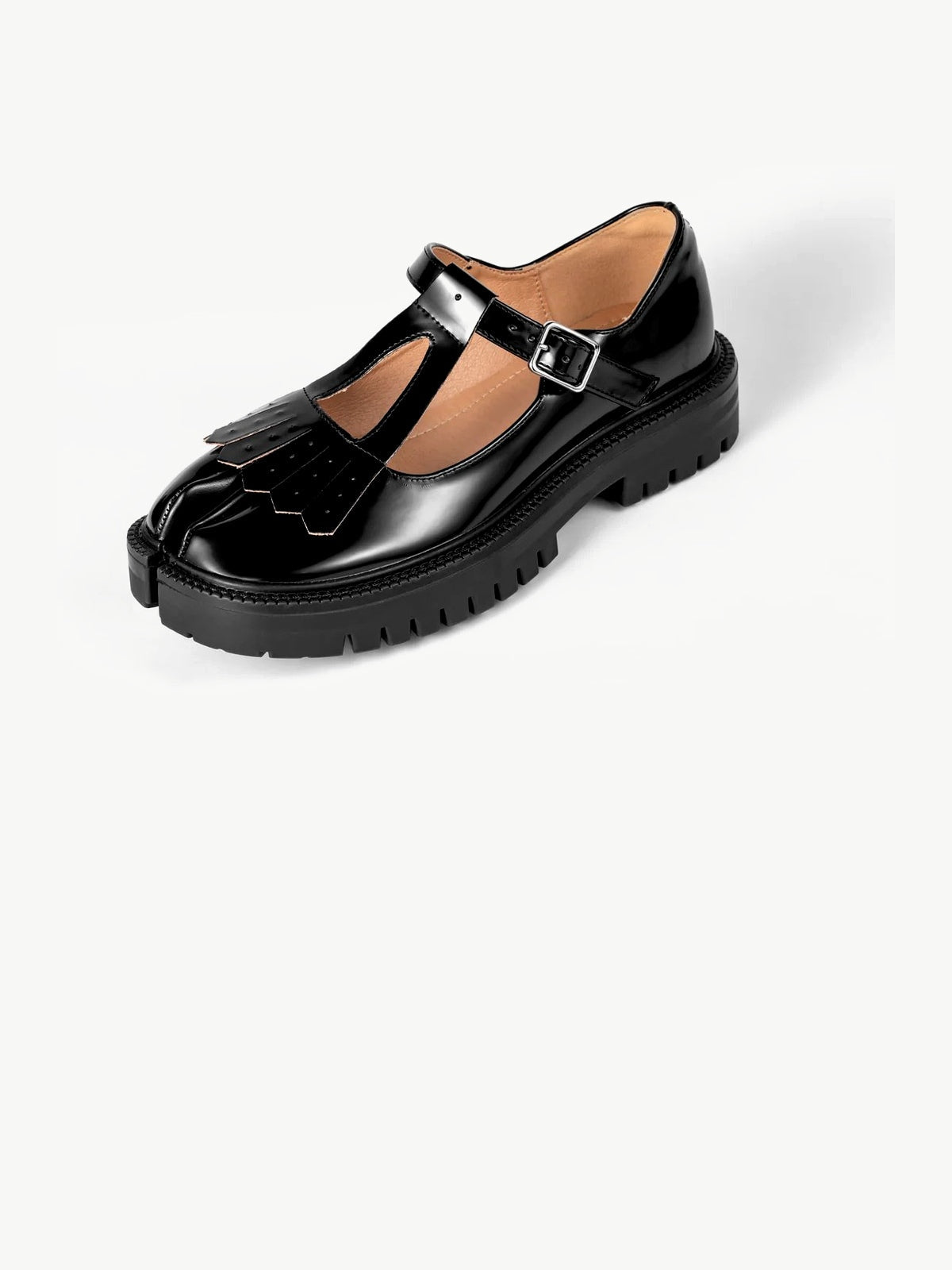 Black Patent Leather Fringed Tabi Mary-Janes Loafers