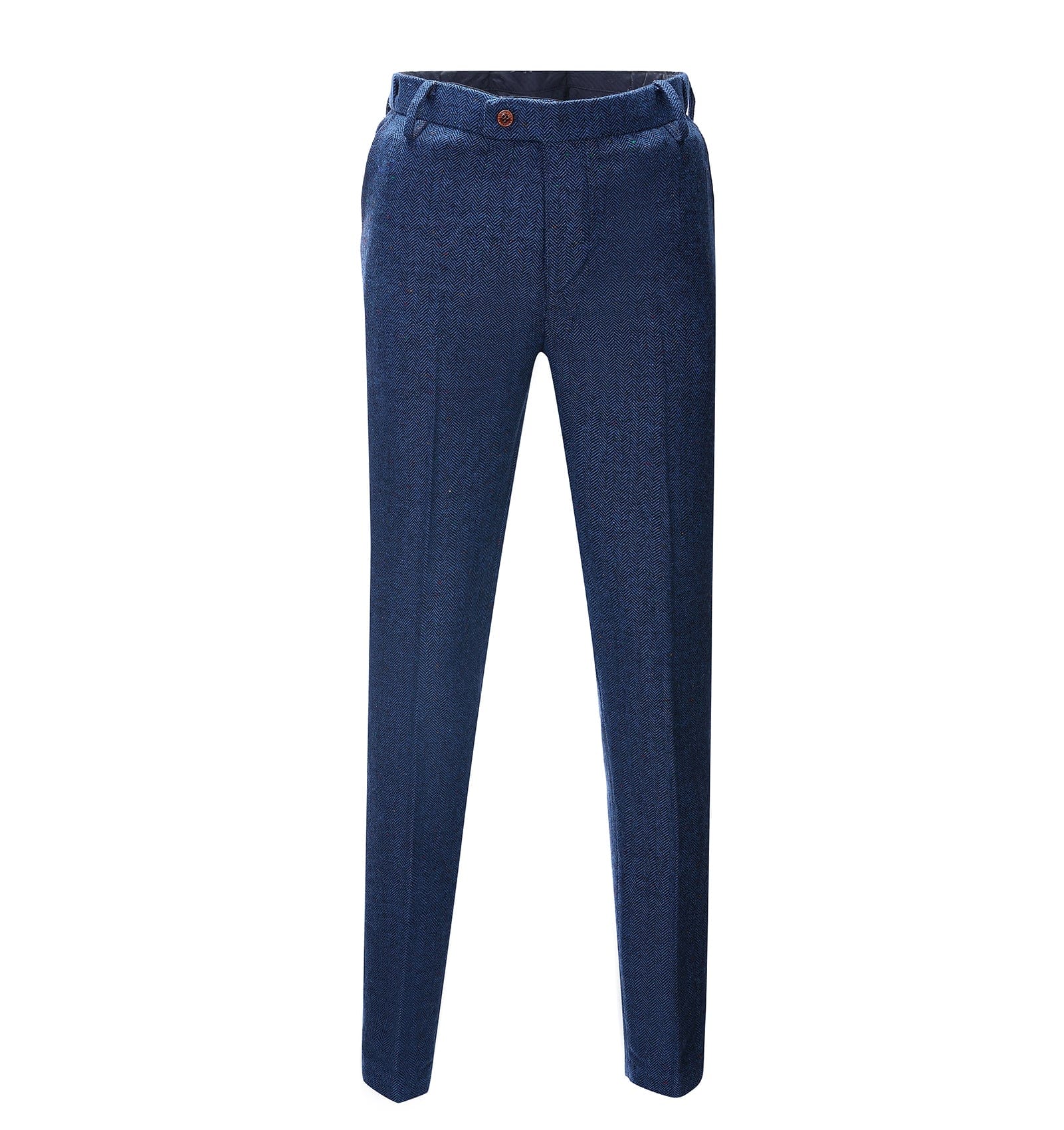 Men's Casual Suit Pants Royal Blue Herringbone Pleat-Front Trousers