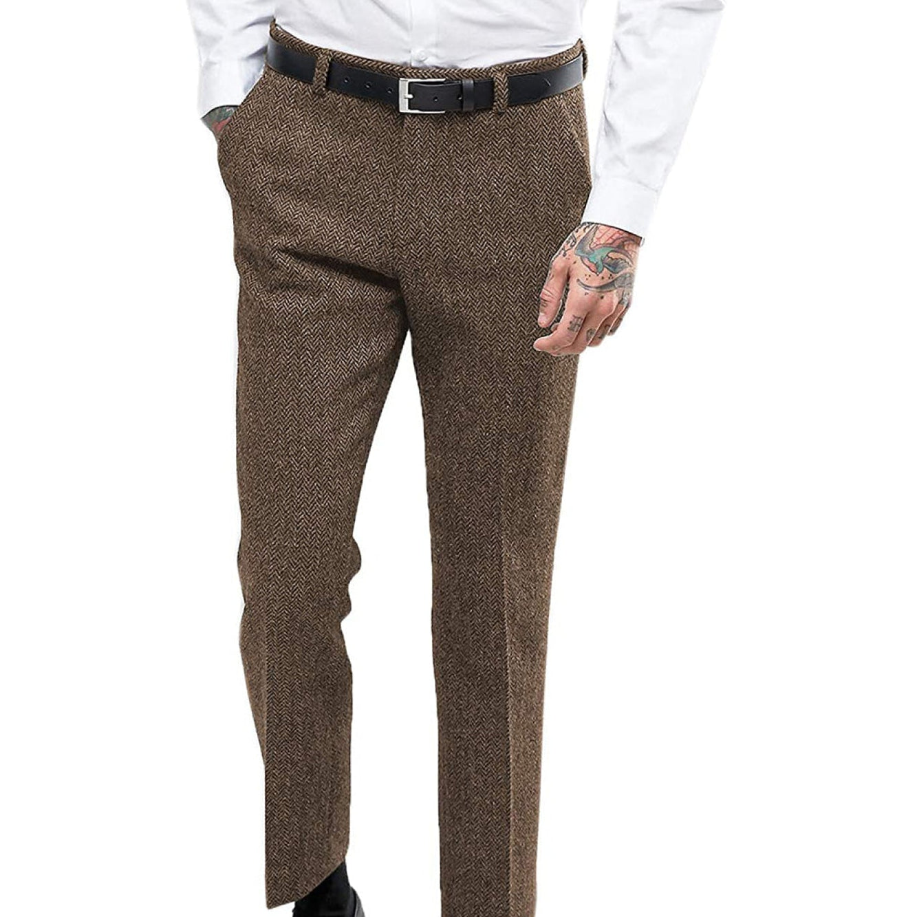 Men's Retro Suit Pants Herringbone Tweed Trousers