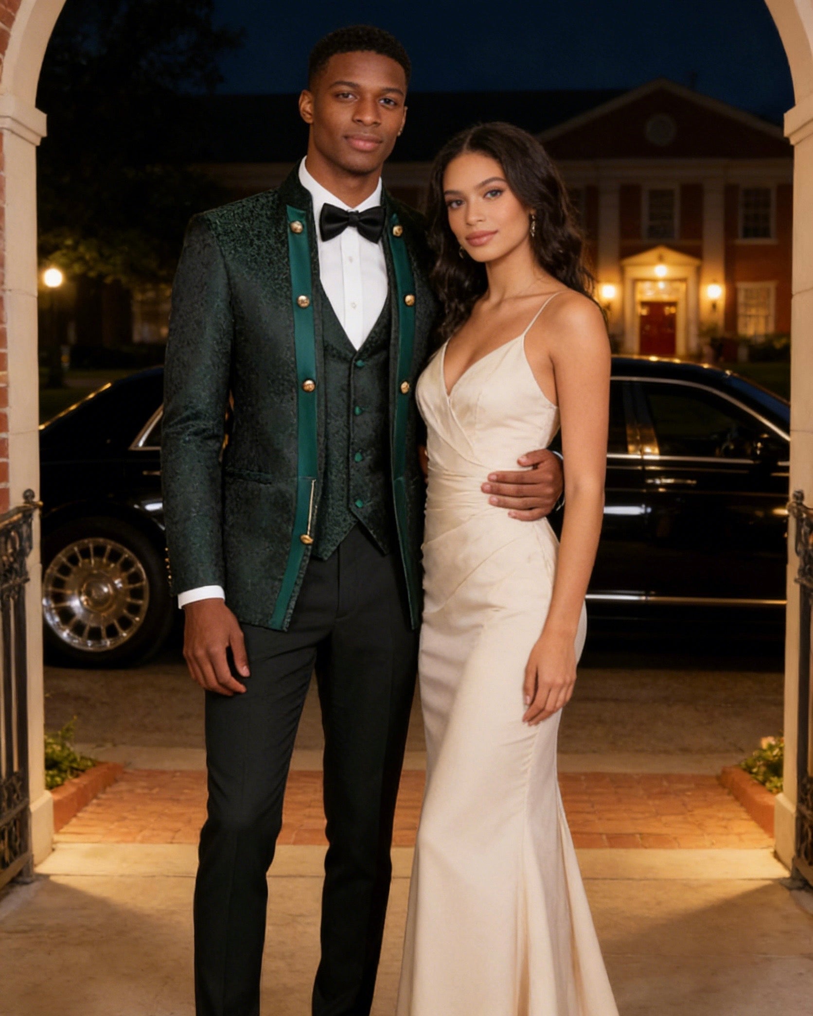 Mens 3-Piece Green Paisley Fitted  Stand Collar Prom Suit