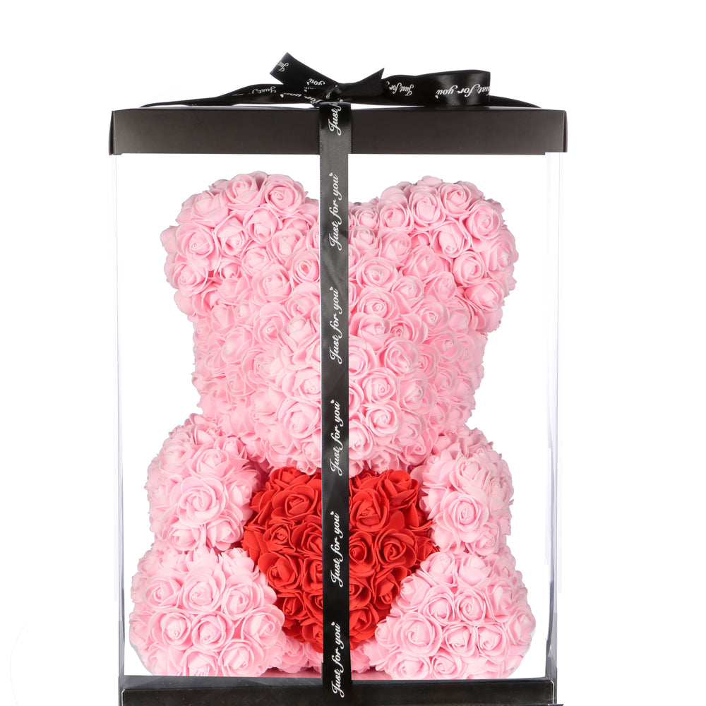 Light Pink Rose Bear with Red Heart 40cm