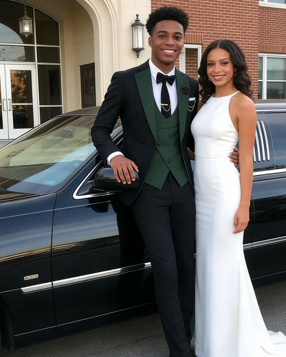 Men's Slim Fit 3-Piece Black Pants Graduation Suit | Formal Dress for African American Graduates