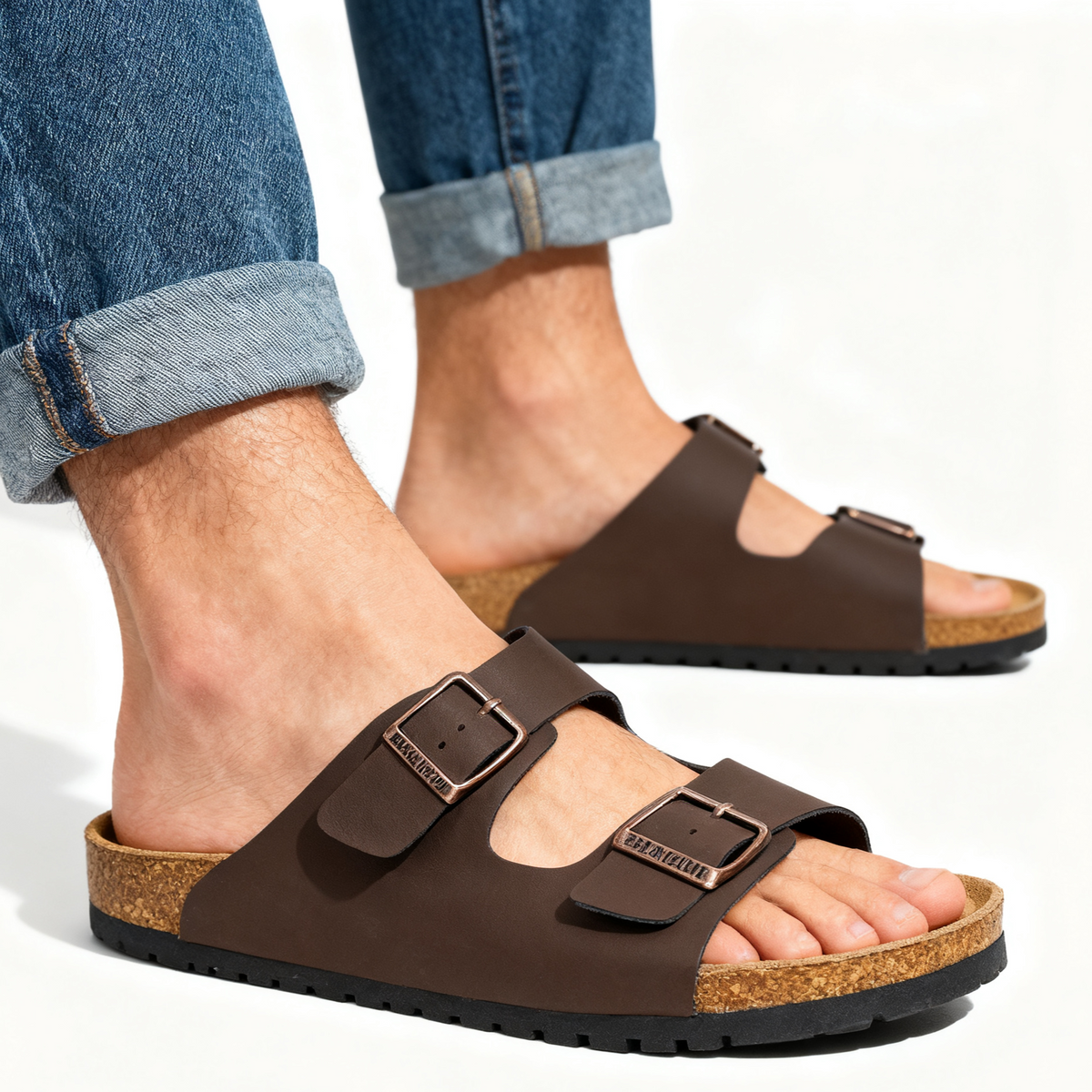 Open Toe Dual Buckle Cork Sandals clogs