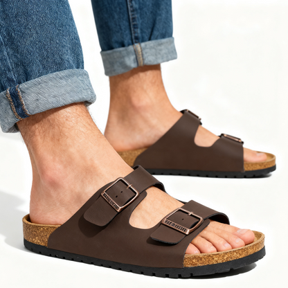 Open Toe Dual Buckle Cork Sandals clogs