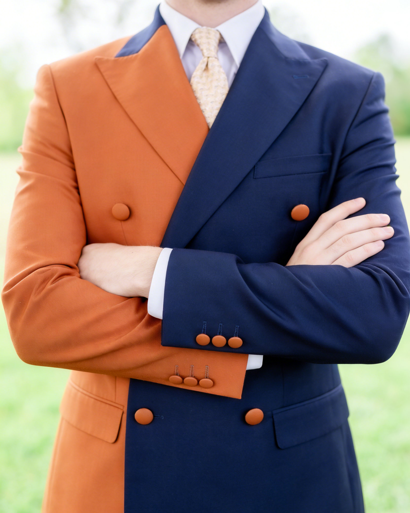 Men Orange & Blue 2-Piece Peaked Lapel Double Breasted Prom Suit