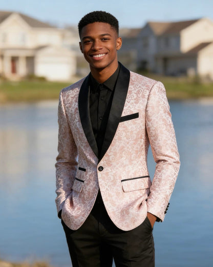 Men's 2-Piece Pink Paisley Jacquard Embroidery Tuxedo Prom Suit