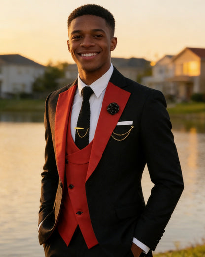 Men's Slim Fit 3-Piece Black Pants Graduation Suit | Formal Dress for African American Graduates