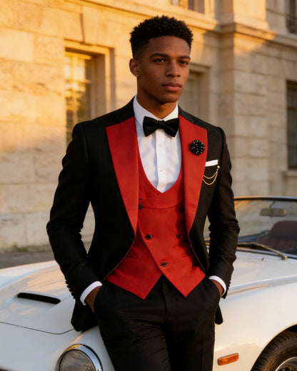 Men's Slim Fit 3-Piece Black Pants Graduation Suit | Formal Dress for African American Graduates