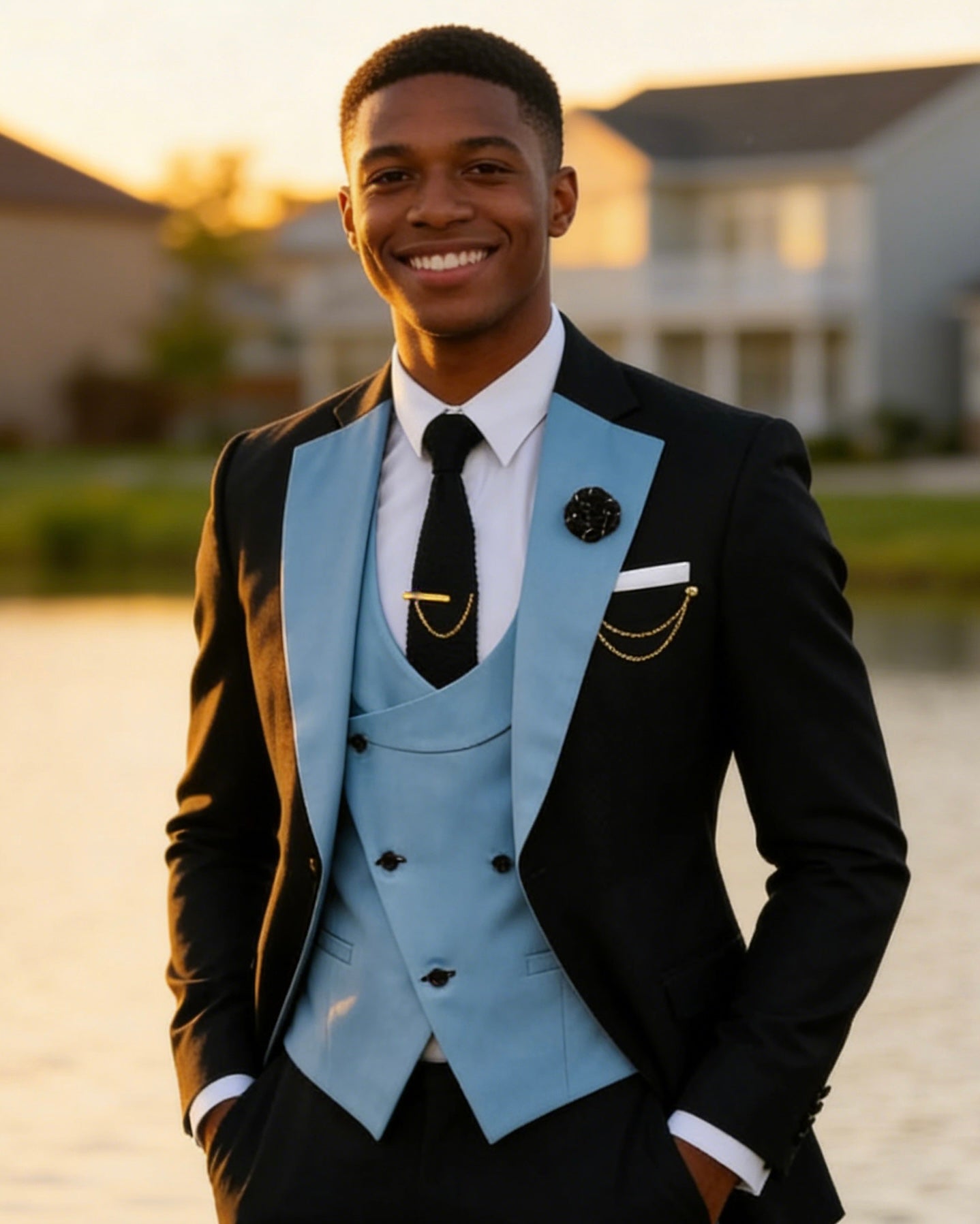 Men's Slim Fit 3-Piece Black Pants Graduation Suit | Formal Dress for African American Graduates