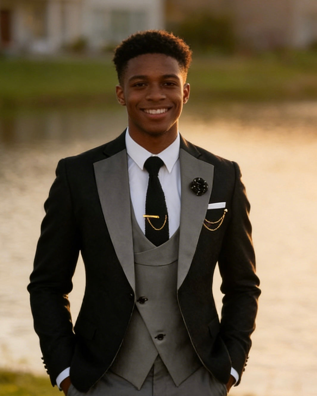 Men's Slim Fit 3-Piece Black Pants Graduation Suit | Formal Dress for African American Graduates