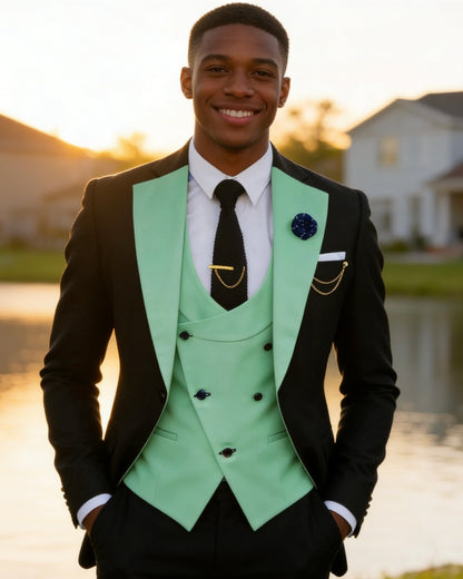 Men's Slim Fit 3-Piece Black Pants Graduation Suit | Formal Dress for African American Graduates