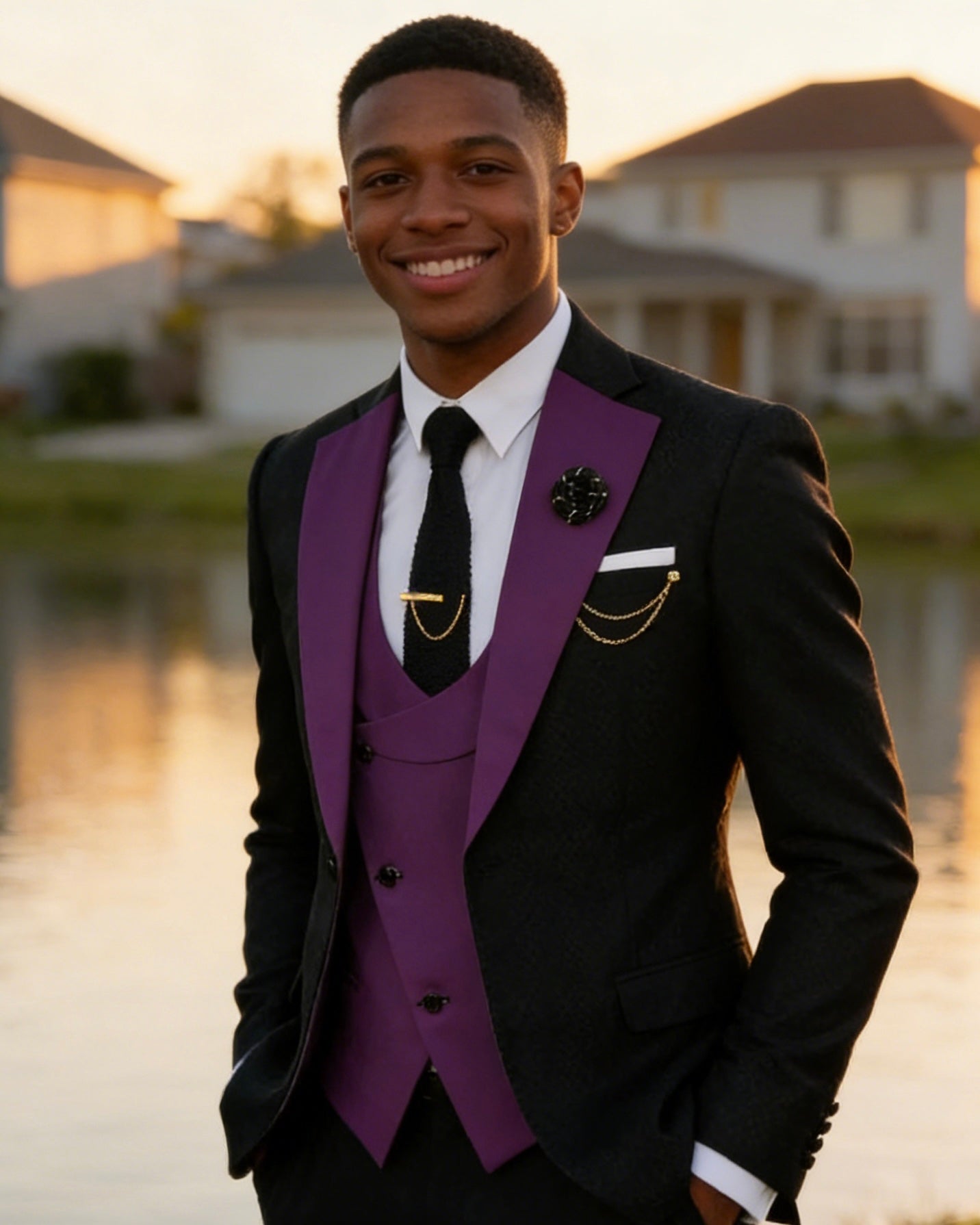 Men's Slim Fit 3-Piece Black Pants Graduation Suit | Formal Dress for African American Graduates