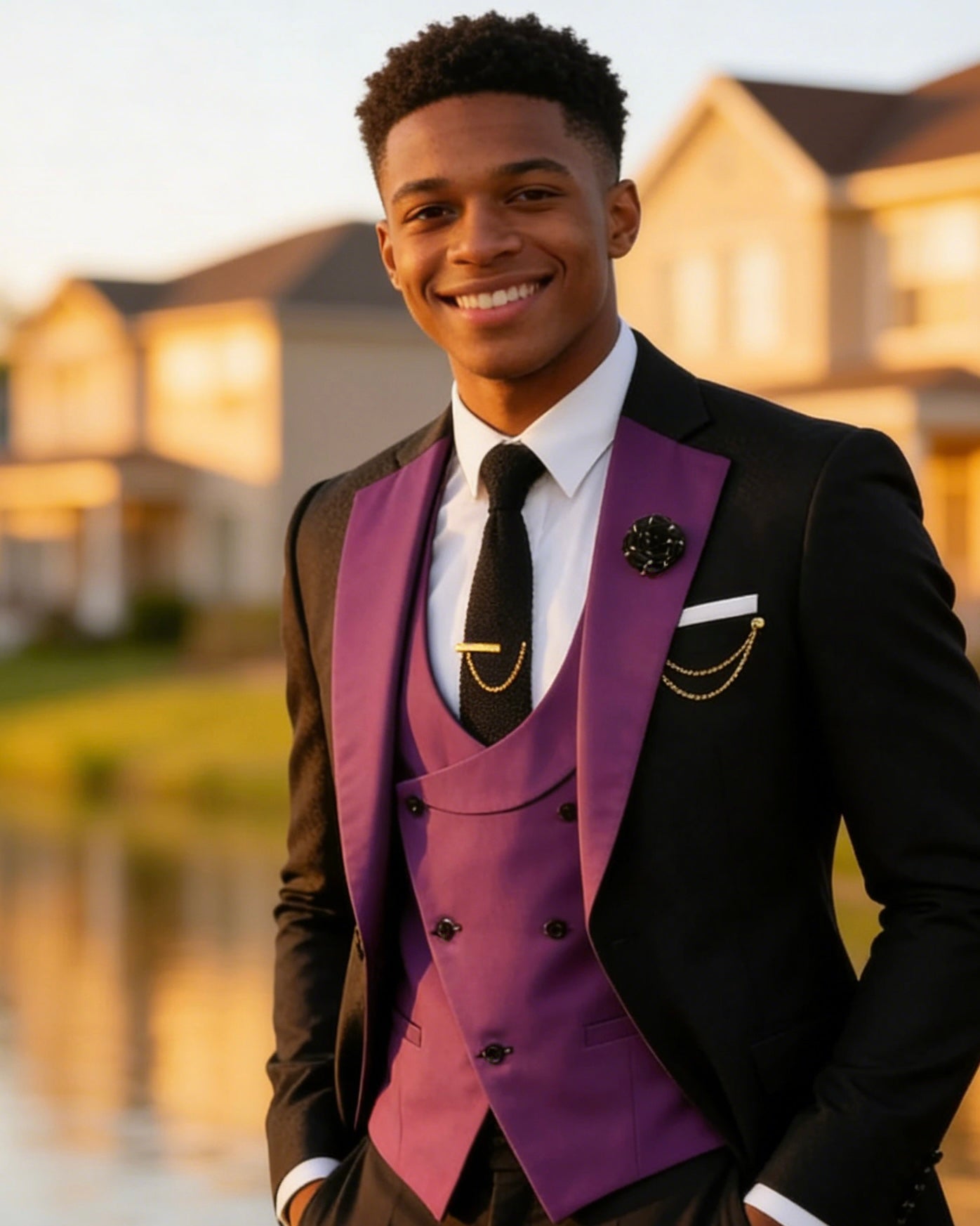 Men's Slim Fit 3-Piece Black Pants Graduation Suit | Formal Dress for African American Graduates
