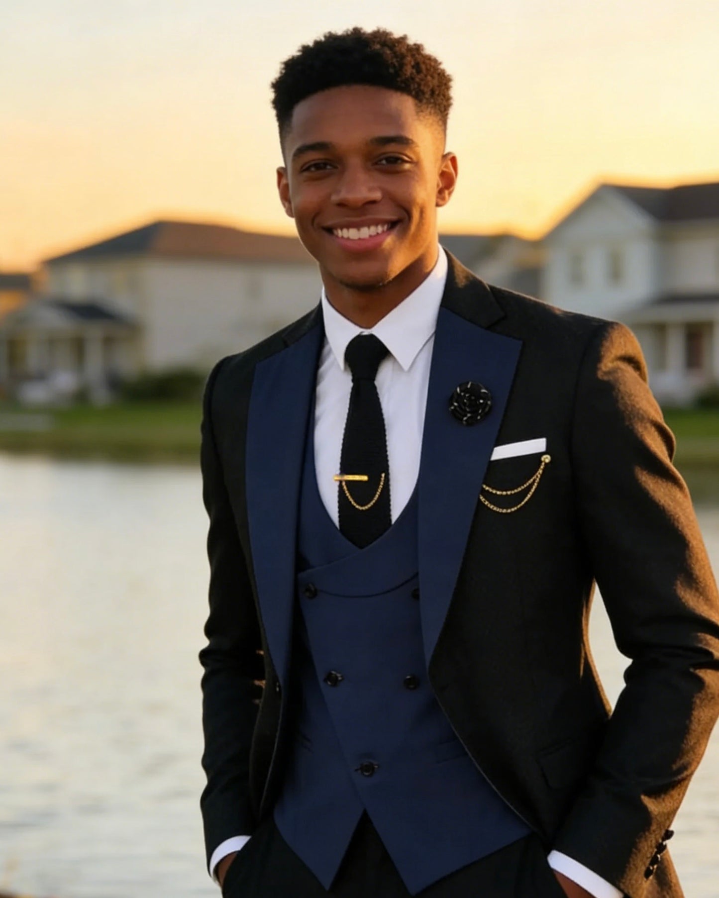 Men's Slim Fit 3-Piece Black Pants Graduation Suit | Formal Dress for African American Graduates