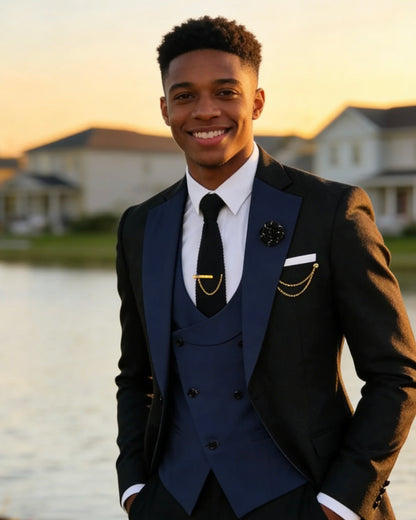 Men's Slim Fit 3-Piece Black Pants Graduation Suit | Formal Dress for African American Graduates