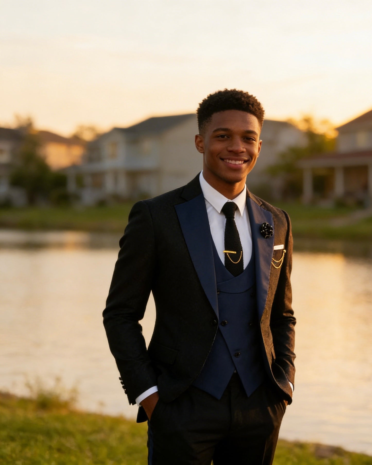 Men's Slim Fit 3-Piece Black Pants Graduation Suit | Formal Dress for African American Graduates