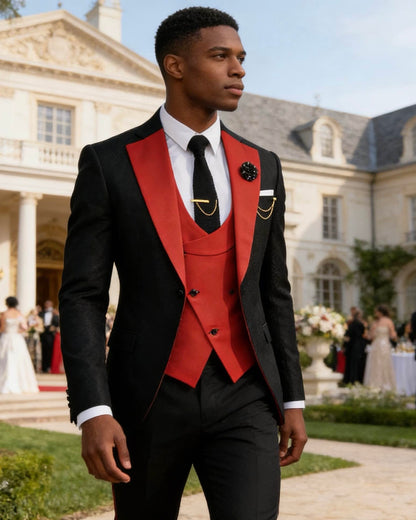 Men's Slim Fit 3-Piece Black Pants Graduation Suit | Formal Dress for African American Graduates