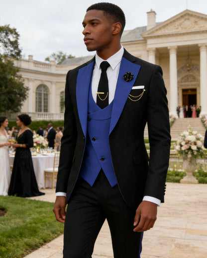 Men's Slim Fit 3-Piece Black Pants Graduation Suit | Formal Dress for African American Graduates