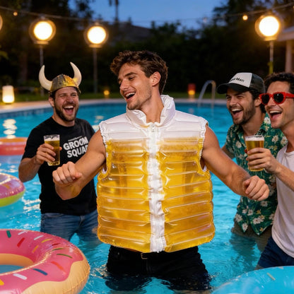Inflatable Beer Puffer Jacket Costume Transparent Beer-Filled Jacket for Pools