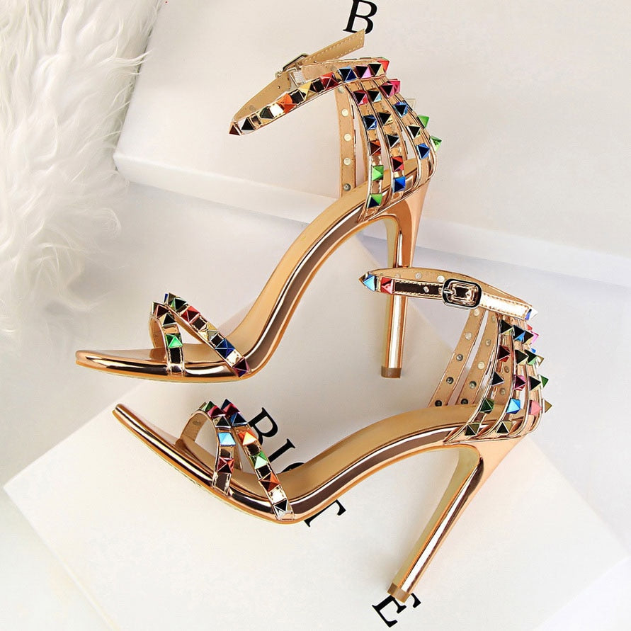 Champagne Rainbow Heeled Sandal Prom Shoes