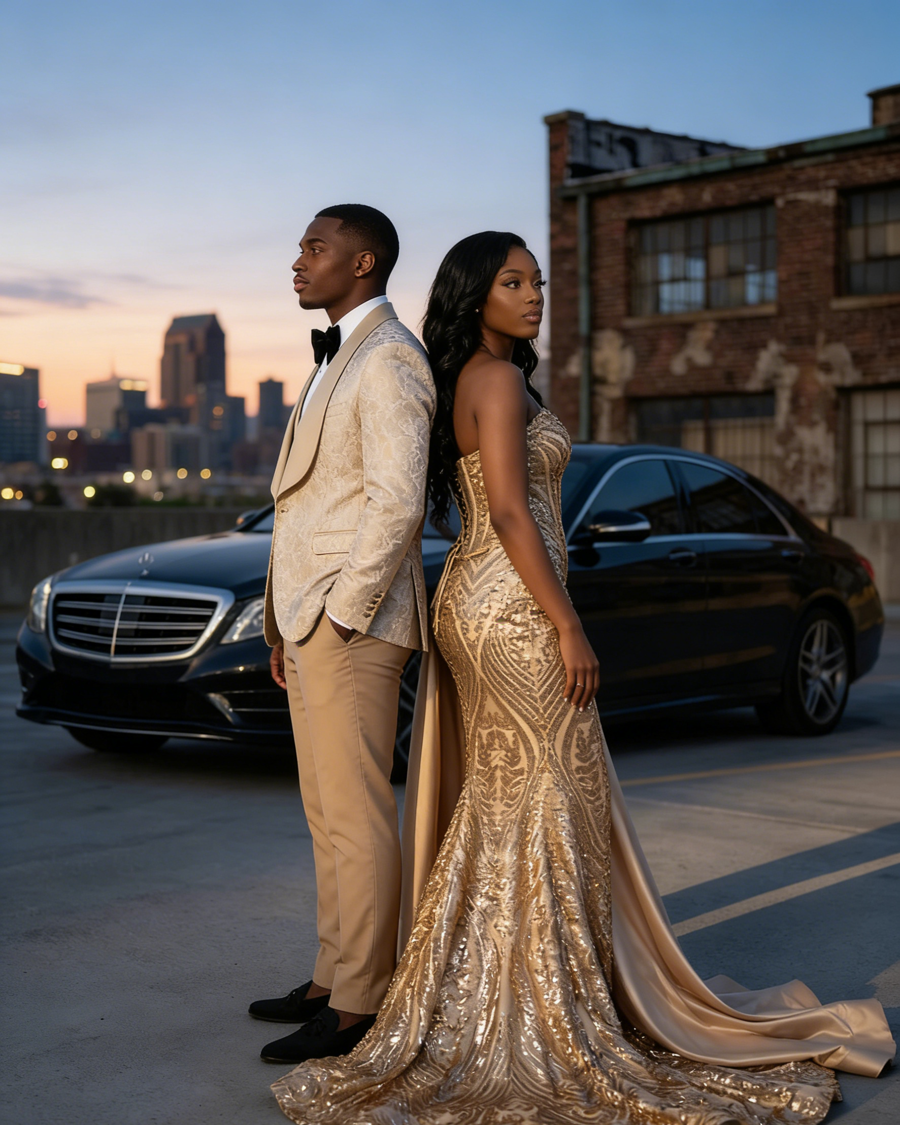 champagne gold jacquard Men's 3-Piece prom suit