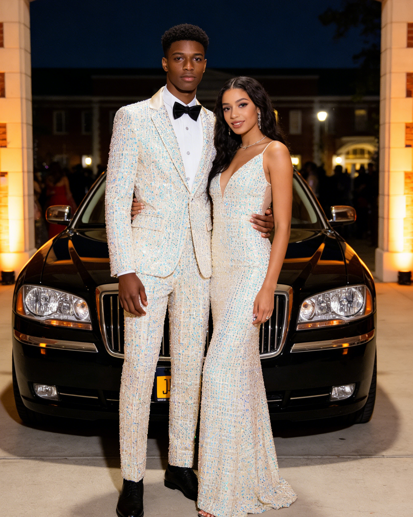 Mens 2-Piece Champagne Sequin Grid Prom Suit