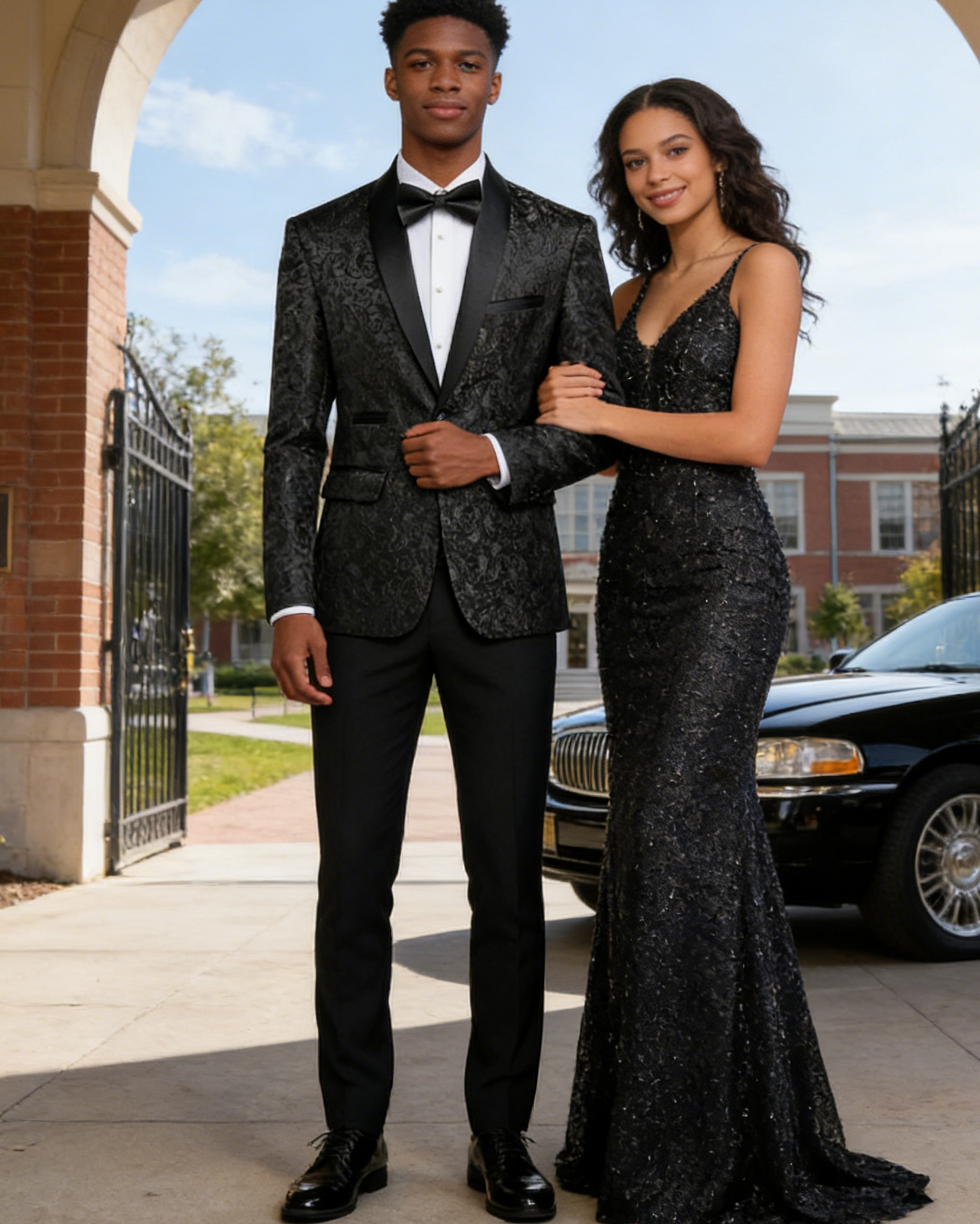Black Paisley Jacquard 2-Piece Mens Prom Suit