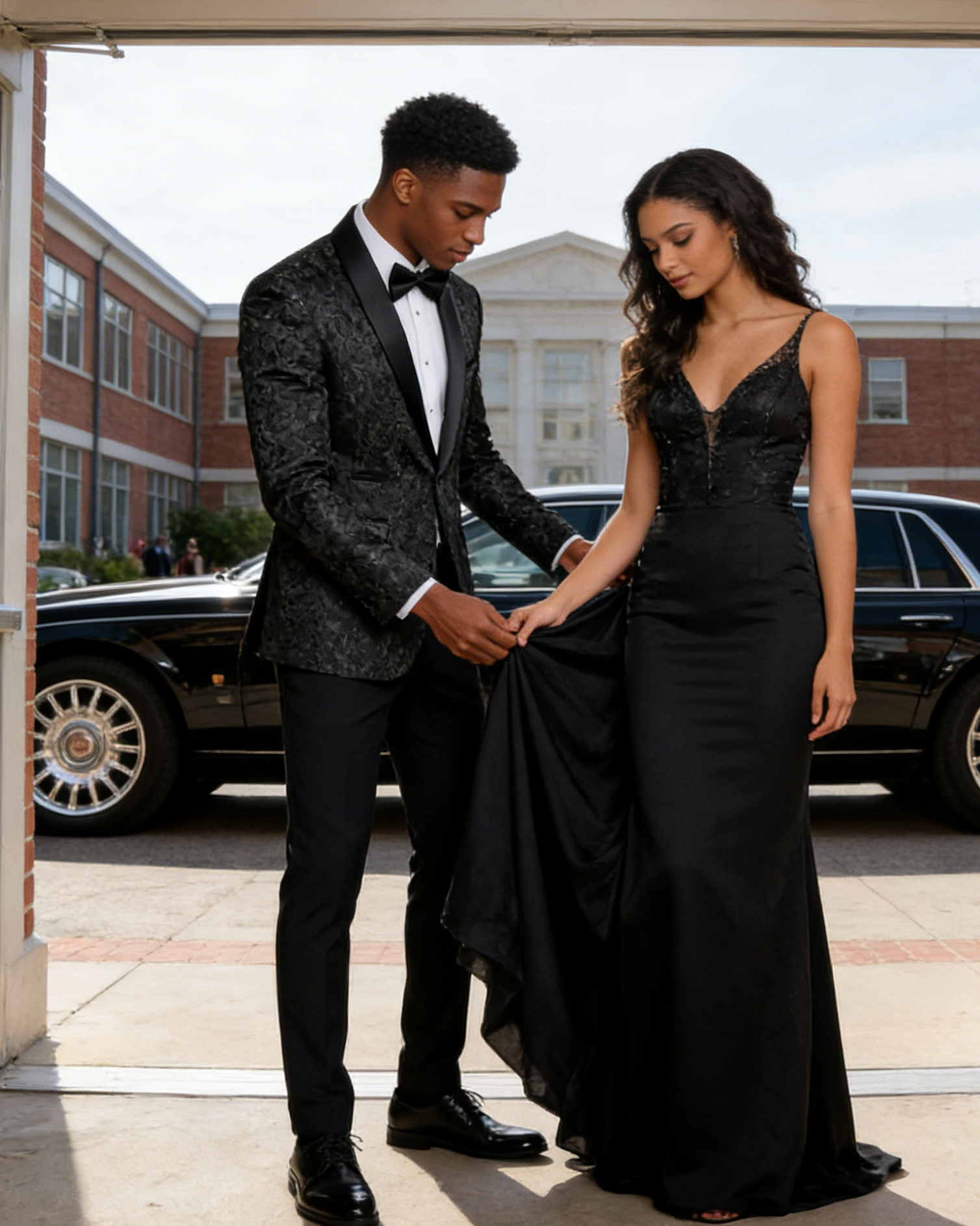 Black Paisley Jacquard 2-Piece Mens Prom Suit