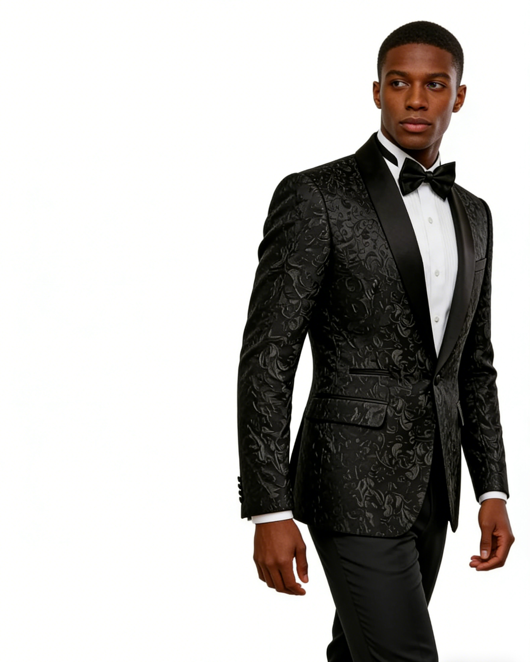 Black Paisley Jacquard 2-Piece Mens Prom Suit