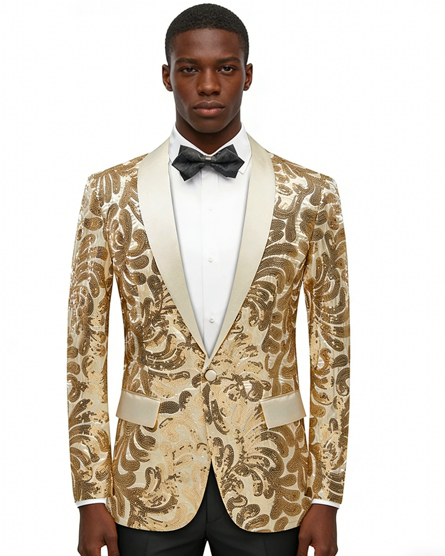 Men's Champagne  Floral Sequin Shawl Lapel Blazer prom suit