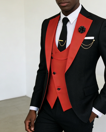 Men's Slim Fit 3-Piece Black Pants Graduation Suit | Formal Dress for African American Graduates