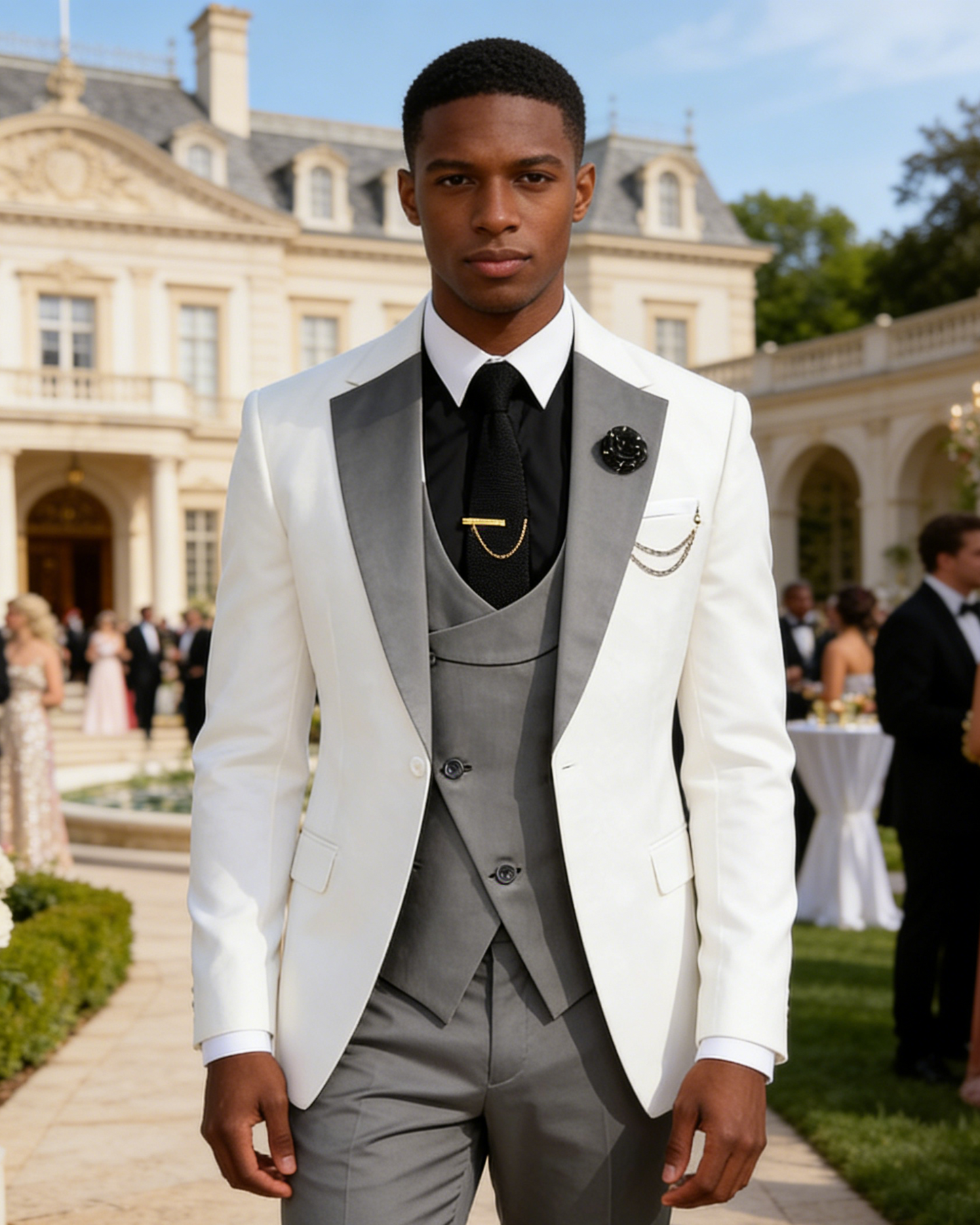 Men's Slim Fit 3-Piece Black Pants Graduation Prom Suit