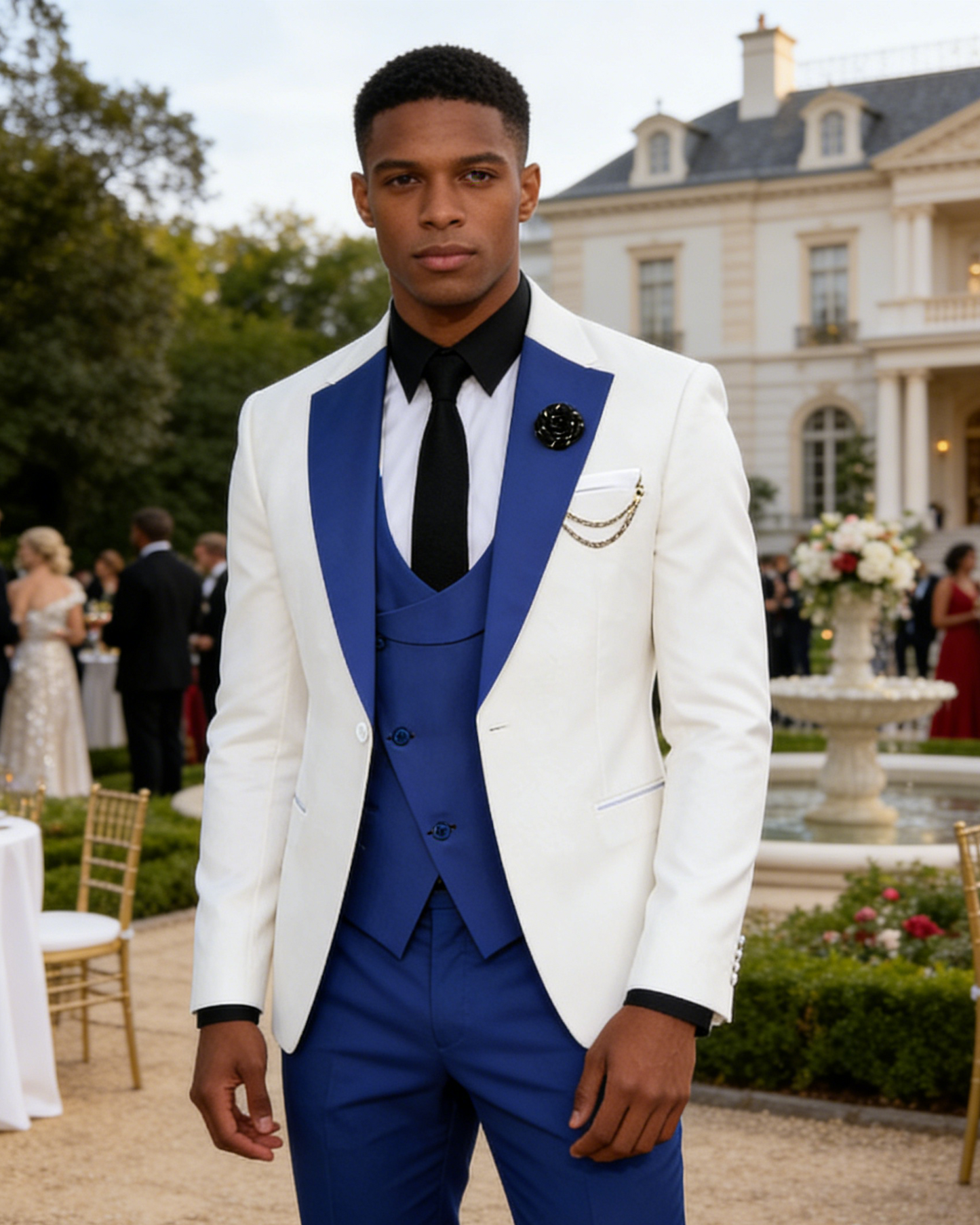 Men's Slim Fit 3-Piece Black Pants Graduation Prom Suit