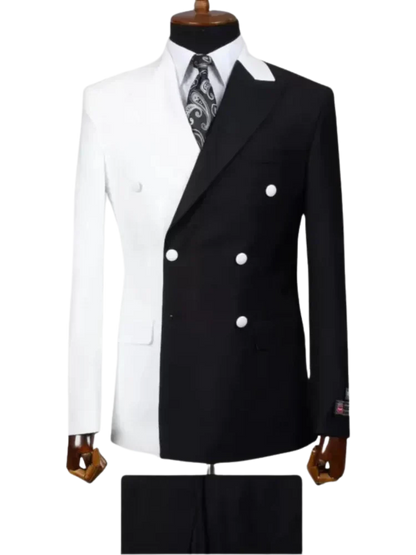 Men White & Black 2-Piece Peaked Lapel Double Breasted prom Suit