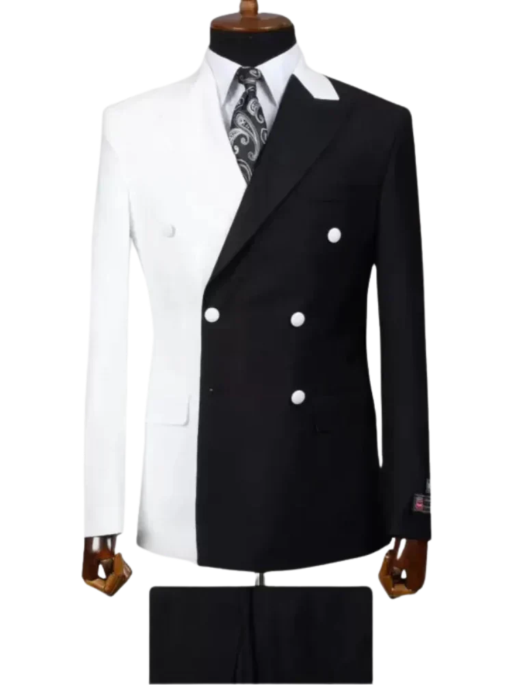 Men White & Black 2-Piece Peaked Lapel Double Breasted prom Suit